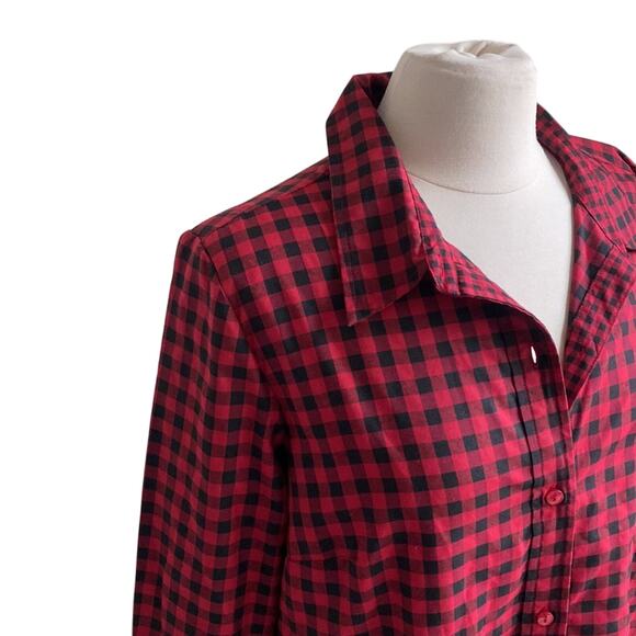 BLAIR Buffalo Plaid Button Down Shirt Womens Sz Medium Red Black Grunge Campcore - Picture 2 of 7